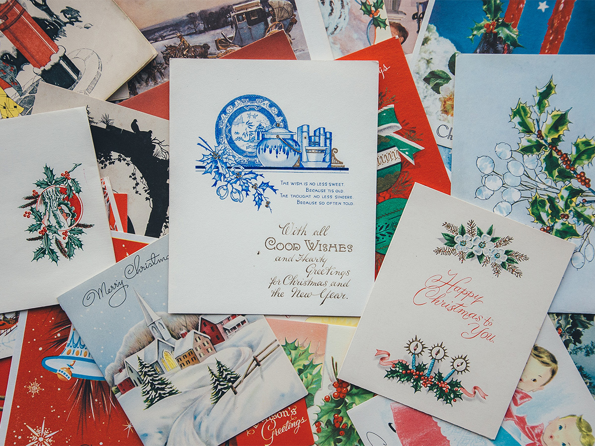 a stack of holiday cards